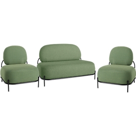 Conjunto ADMIRAL, 2 sillones, 1 sofá, 100% poliéster, armazón de tubo de acero lacado, verde
