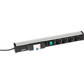 Contactdoosstrook 468, 4-voudig, 1 x USB A, aan-/uitschakelaar, aardlekschakelaar, 4,5 m lange kabel, 16 A/250 V, B 468 x D 44 x H 52 mm, aluminium
