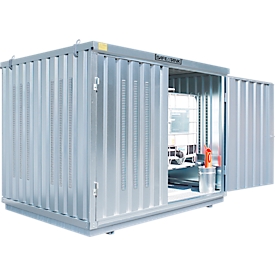 Container voor gevaarlijke stoffen Säbu SAFE TANK 1000 KTC, voor 2 x 1000 l IBC, passieve opslag, met ventilatieopeningen, lekbak & rooster, B 3050 × D 2170 × H 2310 mm
