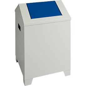 Conteneur à déchets, tôle d'acier, gris, 73 l, L 400 x P 400 x H 680 mm, couvercle à charnières