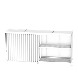 Conteneur à étagères BAUER CEN 81-2, acier, porte coulissante, L 8400 x P 1550 x H 3150 mm, gris