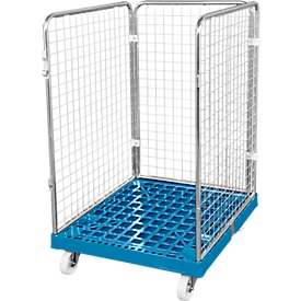 Conteneur à grille 3 côtés, 1020 sur conteneur sur roulettes en plastique, bleu clair RAL5012