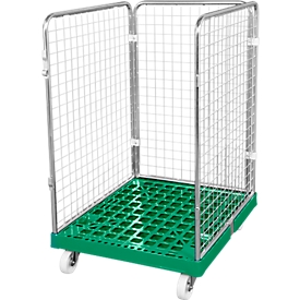 Conteneur à grille 3 côtés, 1020 sur conteneur sur roulettes en plastique, vert RAL6024