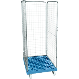 Conteneur à grille 3 côtés, 1600 sur conteneur sur roulettes en plastique, bleu clair RAL 5012