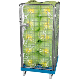 Conteneur à grille 4 côtés, 1350 sur conteneur sur roulettes en plastique, bleu clair RAL5012