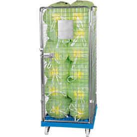 Conteneur à grille 4 côtés, 1600 sur conteneur sur roulettes en plastique, bleu clair RAL5012