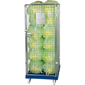 Conteneur à grille 4 côtés, 1600 sur conteneur sur roulettes en plastique, bleu gentiane RAL5010