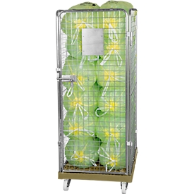 Conteneur à grille 4 côtés, 1600 sur conteneur sur roulettes en plastique, gris RAL7032