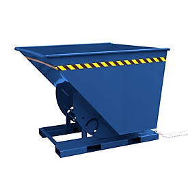 Conteneur basculant Eichinger-Industrie, hauteur élevée, 1250 l, jusqu'à 2000 kg, patins de roulement, basculant transversalement au/dans le sens de la marche, acier, bleu gentiane RAL 5010