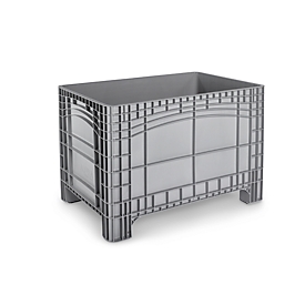 Conteneur de transport et d'empilage Noah, sans couvercle, fond et parois fermés, volume 535 l, capacité de charge jusqu'à 300 kg, 4 pieds, L 800 x l 1200 x H 800 mm, polyéthylène alimentaire, gris