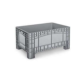 Conteneur de transport et de gerbage Noah, sans couvercle, fond et parois fermés, capacité 354 l, charge jusqu'à 300 kg, 4 pieds, L 1200 x P 800 x H 580 mm, polyéthylène alimentaire, gris