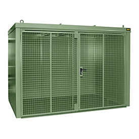 Conteneur pour bouteilles de gaz BAUER GFC-B M4, L 1570 x P 3120 x H 2295, pour 60 bouteilles de gaz, résistant au feu, verrouillable, vert