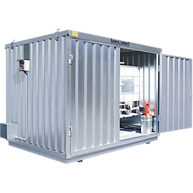 Conteneur pour substances dangereuses Säbu SAFE TANK 1000 KTC, pour 2 x 1000 l IBC, stockage actif, avec ventilateur antidéflagrant, bac de rétention &amp; caillebotis, L 3050 × P 2170 × H 2310 mm