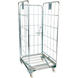 Conteneur sur roulettes emboitable, 3 côtés, capacité 500 kg
