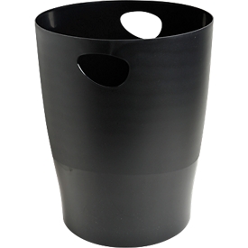 Corbeille à papier Biella Ecobin ECOBlack, volume 15 l, avec poignées, sans couvercle, Ange Bleu, Ø 263 x H 335 mm, PP, noir