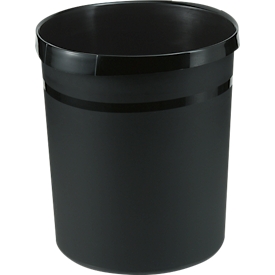 Corbeille à papier HAN GRIP, ronde, volume 18 l, extra stable, 2 poignées encastrées, sans couvercle, L 237 x P 312 x H 350 mm, polypropylène, noir