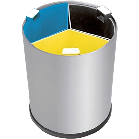 Corbeille à papier, pour tri des déchets sur la table, 3 bacs intérieurs, inox