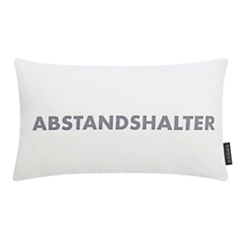 Coussin avec inscription "Abstandshalter", imprimé, blanc/gris, 30 x 50 cm