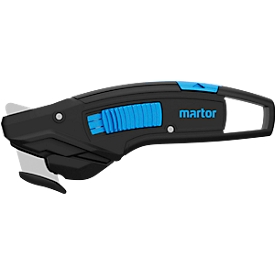 Couteau de sécurité MARTOR SECUMAX 370, lame à usage unique, avec lame SECUMAX 3770, L 163 x l 18 x H 58 mm, plastique recyclé, noir/bleu