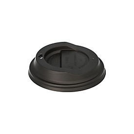 Couvercle Papstar To-go en C-PLA noir, avec ouverture pour boire, conforme à la norme EN 13432, résistant jusqu'à 85 °C, adapté aux gobelets de 9 cm, lot de 50