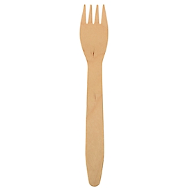 Couverts jetables Papstar Pure, fourchettes, L 165 mm, biodégradables, en bois de bouleau certifié FSC®, brun clair, 100 pièces