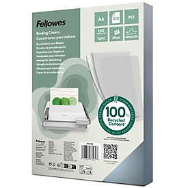 Couverture Fellowes, format A4, PET recyclé, transparente, différentes épaisseurs, 100 pièces