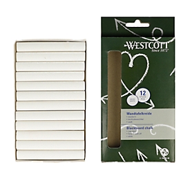 Craie pour tableau noir Westcott, blanche, peu poussiéreuse, facilement effaçable, 12 x 84 mm, 12 pièces
