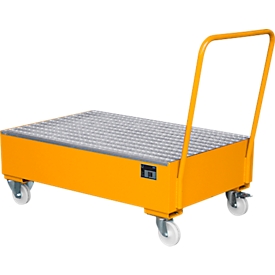 Cubeta colectora de acero con ruedas + asidero, 1200 x 800 mm, naranja RAL 2000