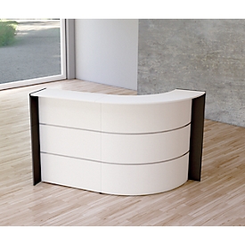 Curved reception counter Faro Kompakt, 2 elements, cable guide, W 1750 x D 950 x 1120 mm, white/anthracite