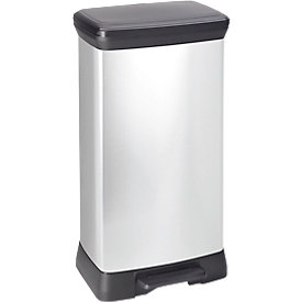 Curver Decobin Duo pedal garbage can, 2 x 23 liters, 70 % recycled plastic, metal look, W 390 x D 290 x H 720 mm, silver/black