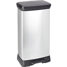 Curver Decobin pedaalemmer, 80 % gerecycled kunststof, metaallook, B 390 x D 290 x H 722 mm, 50 liter, zilver/zwart