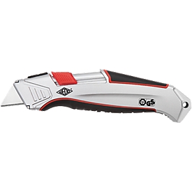 Cutter de sécurité Safety Cutter ALU Wedo®, rétractation automatique de la lame, pour droitiers et gauchers, lame de rechange
