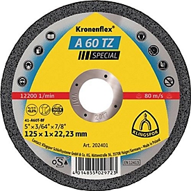 Cutting-off wheel A 60 TZ Special D115x1mm ger.INOX Bohr.22,23mm KLINGSPOR, 25 pieces