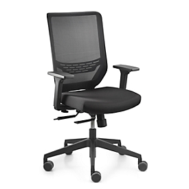 Dauphin bureaustoel to-sync work mesh, met armleuningen, synchroonmechanisme, gestoffeerde comfortzitting, gazen rugleuning, zwart/zwart