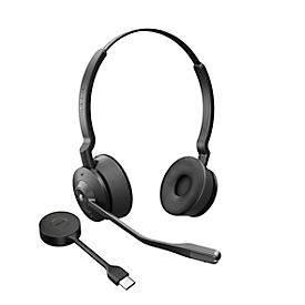 DECT-headset Jabra Engage 55 Stereo, draadloos, USB-C-adapter, compatibel met Unified Communications, batterijduur tot 13 uur