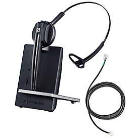 DECT-Headset Sennheiser D 10 Phone, schnurlos/monaural, mit Telefonadapter CEHS-DHSG, 55 m Reichweite