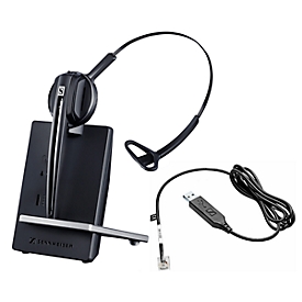 DECT-headset Sennheiser D 10 Phone, snoerloos/monogeluid, met telefoonadapter CEHS-CI02, 55 m bereik
