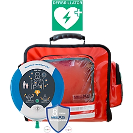 Defibrillator HeartSine SAM 350P, inkl. MedX5 Wandtasche für zusätzliche DIN 13157 und 13169 Füllungen, manuelle Schockabgabe, für Laien & Profis