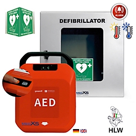 Defibrillator MedX5 HeartSave Y, für Innen/Außen, manuelle Schockabgabe, Sprachausgabe DE/EN, IP55, klimatisierter Wandkasten inkl. Alarm, mit HLW-Feedback-Sensor