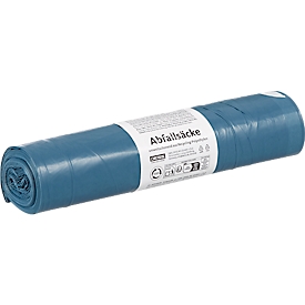Deiss afvalzakken, 120 l, met trekkoord, dikte 35 μ, gerecycled LDPE, blauw, 10 stuks