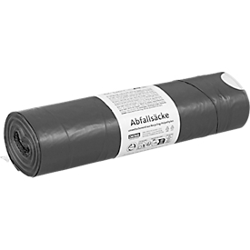Deiss afvalzakken, 120 l, met trekkoord, dikte 45 μ, gerecycled LDPE, grijs, 10 stuks