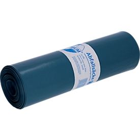 Deiss afvalzakken PREMIUM®, volume 120 l, scheurvast, dikte 80 µm, zonder trekkoord, L 1100 x B 700 mm, gerecycled LDPE, blauw, 250 stuks