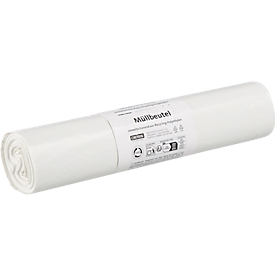 Deiss Müllbeutel, 20 l, Stärke 25 µ, Recycling-LDPE, weiß, 25 Stück