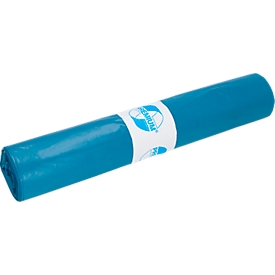 Deiss PREMIUM® waste sacks, 140 liters, recycled LDPE, robust &amp; tear-resistant, blue, W 900 x H 1100 mm, 38 µm, 225 pieces