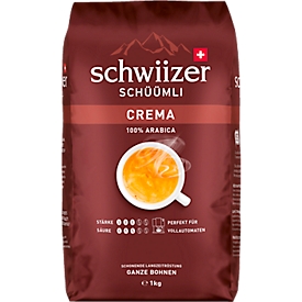Delica café en grains Schwiizer Schüümli Crema, café torréfié 100 % Arabica, degré de force 3/5, certifié UTZ, 1 kg de grains entiers