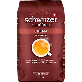 Delica Koffiebonen Schwiizer Schüümli Crema, 100 % Arabica gebrande koffie, sterktegraad 3/5, UTZ gecertificeerd, 1 kg hele bonen.
