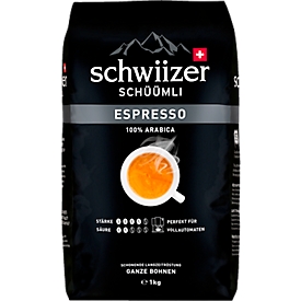 Delica Koffiebonen Schwiizer Schüümli Espresso, 100 % Arabica gebrande koffie, sterkte graad 4/5, UTZ gecertificeerd, 1 kg hele bonen.