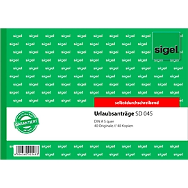 Demandes de congés SD045 sigel®, format A5 paysage, 2 x 40 feuilles, papier autocopiant