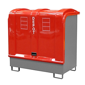 Dépôt de marchandises dangereuses type GD-B BAUER, acier, L 1460 x l 830 x H 1460 mm, capacité du bac 220 litres, gris souris RAL 7005