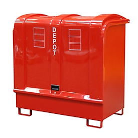Dépôt de marchandises dangereuses type GD-B BAUER, acier, L 1460 x l 830 x H 1460 mm, volume du bac 220 litres, rouge feu RAL 3000